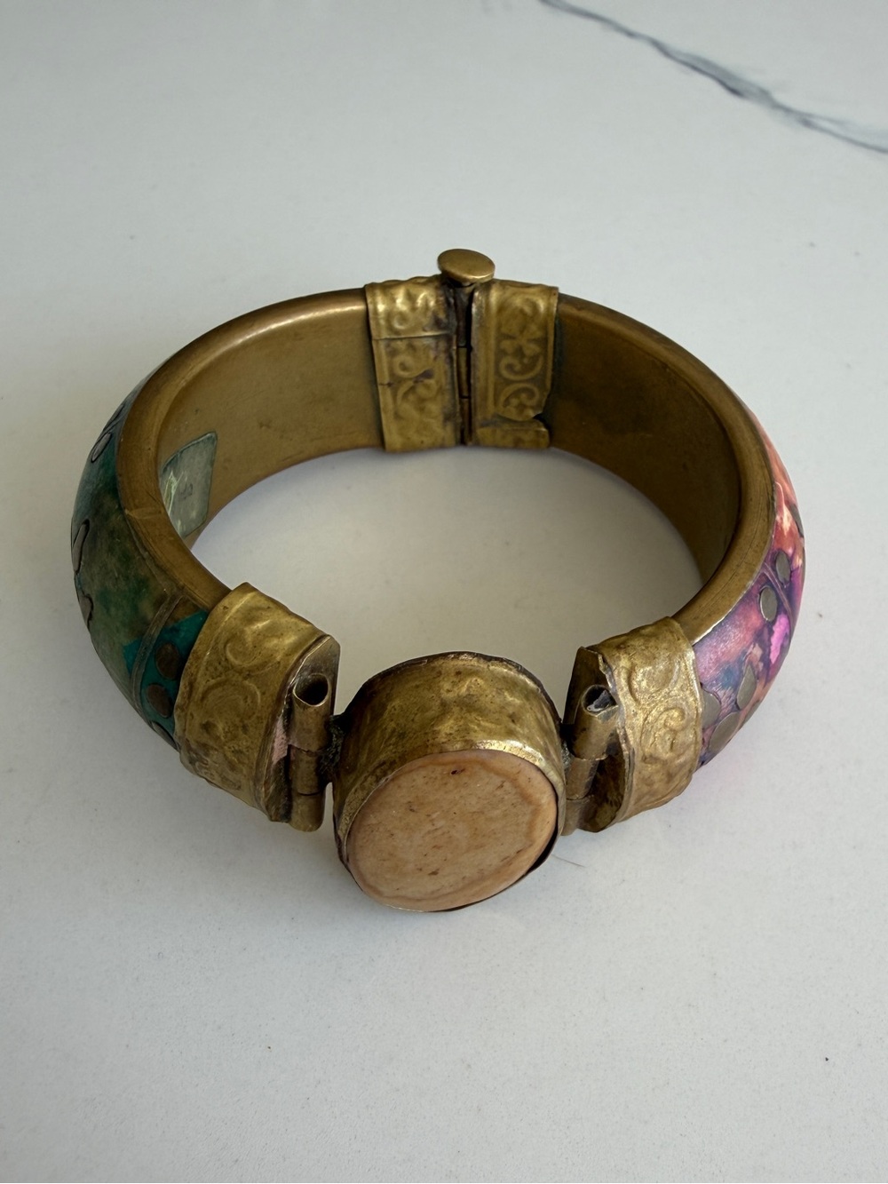 Vintage Handcrafted Multicolor Enamel Brass Cuff Bracelet ( size 6.7 )